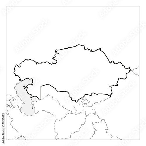 Map of Kazakhstan black thick outline highlighted with neighbor countries