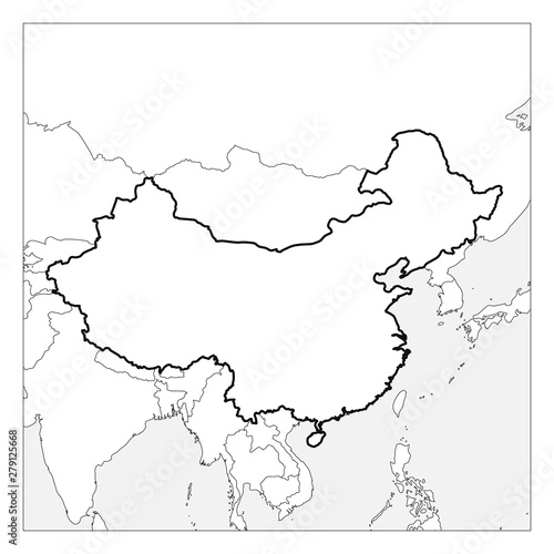 Map of China black thick outline highlighted with neighbor countries