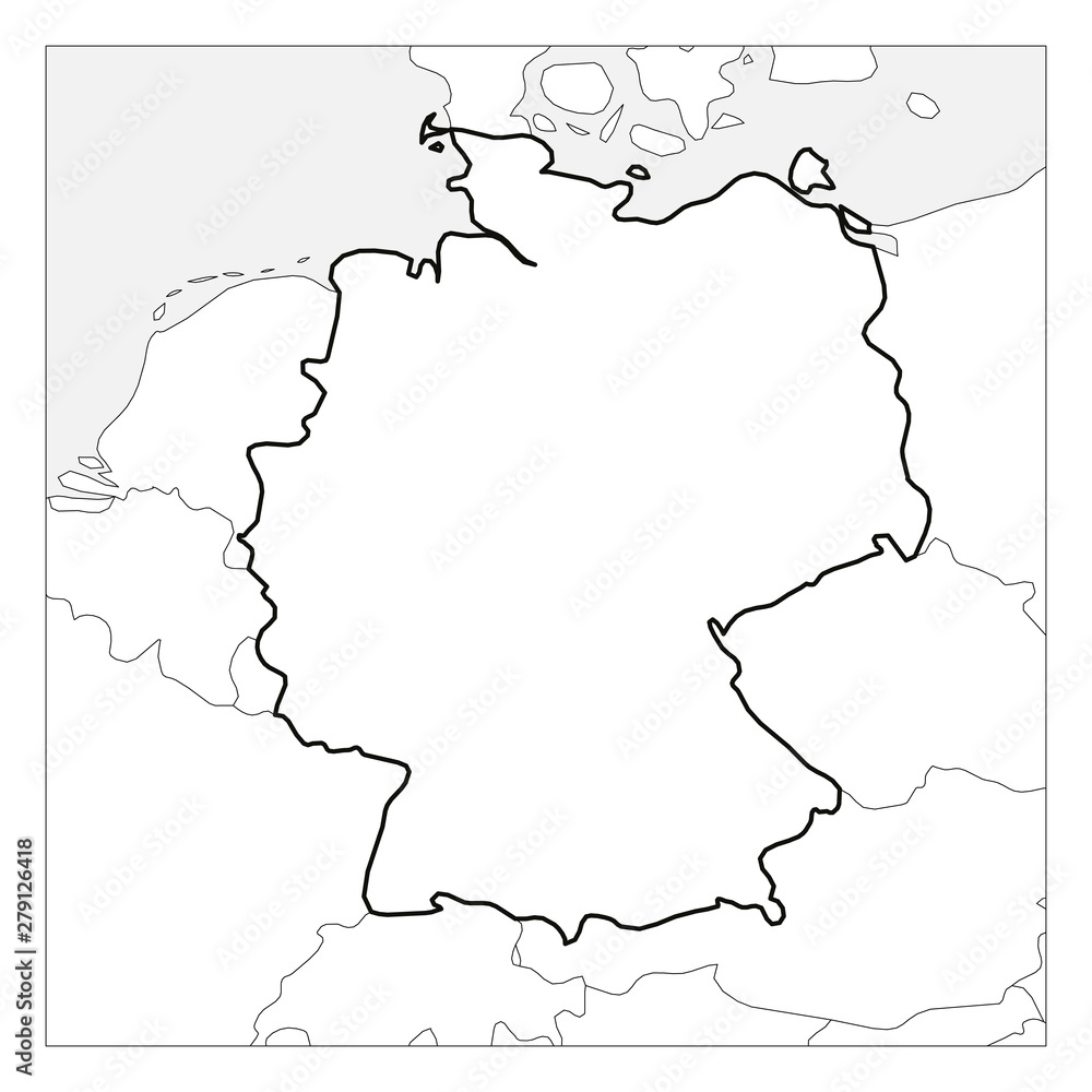 Map of Germany black thick outline highlighted with neighbor countries