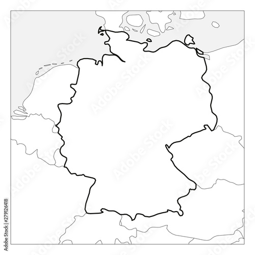Map of Germany black thick outline highlighted with neighbor countries
