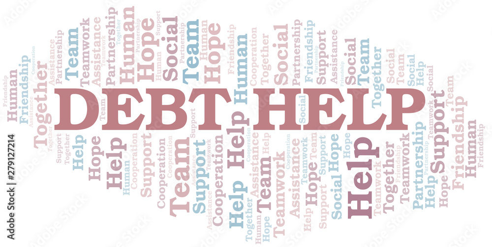 Debt Help word cloud. Vector made with text only.