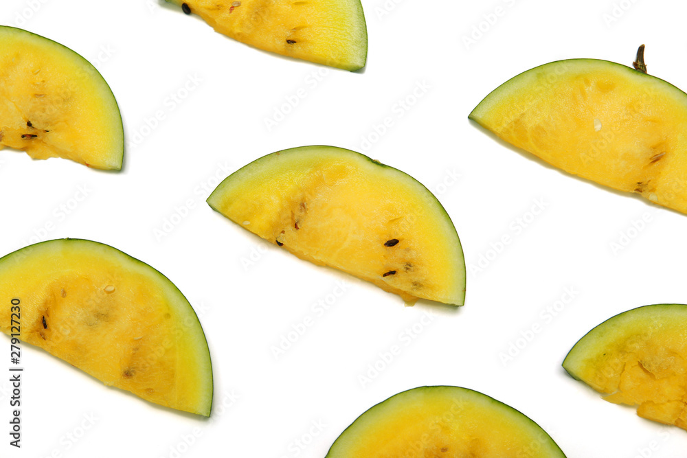 Slice of yellow watermelon on white background Slice of yellow watermelon on white background