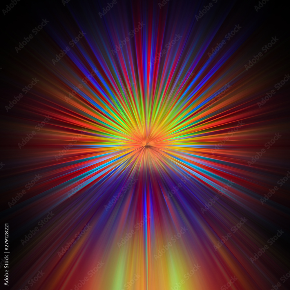 Obraz premium Bright rays of different colors shine from the center
