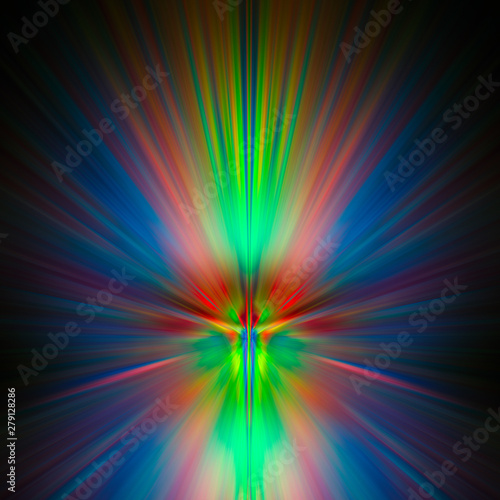 Bright rays of different colors shine from the center