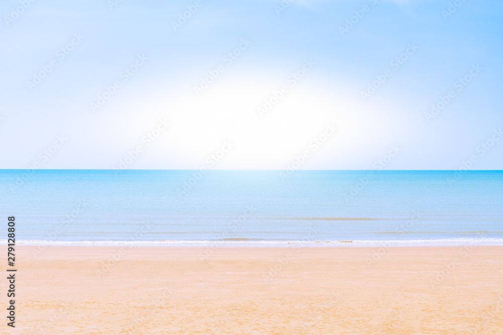 Abstract Yellow sand beach, blue sky and calm tropical sea landscape.Location Tien Beach Phetchaburi Province Thailand