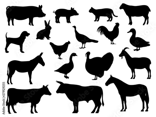 Set of silhouettes of domestic farm animals