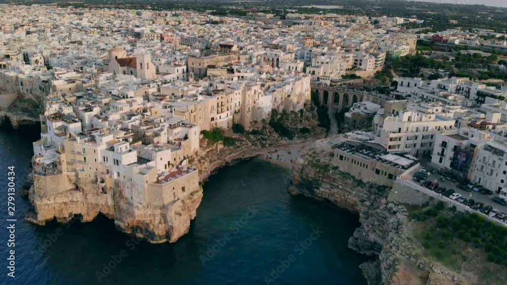 Aerial View panorama of town Polignano a Mare, drone shot Aerial View panorama of town Polignano a Mare, drone shot