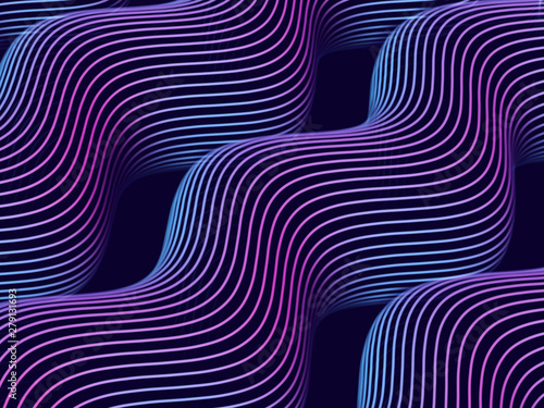 3D Sound waves. Abstract visualization of big data and artificial intelligence. Digital technology concept: futuristic background. Colored sound waves, audio equalizer. EPS 10 vector illustration.