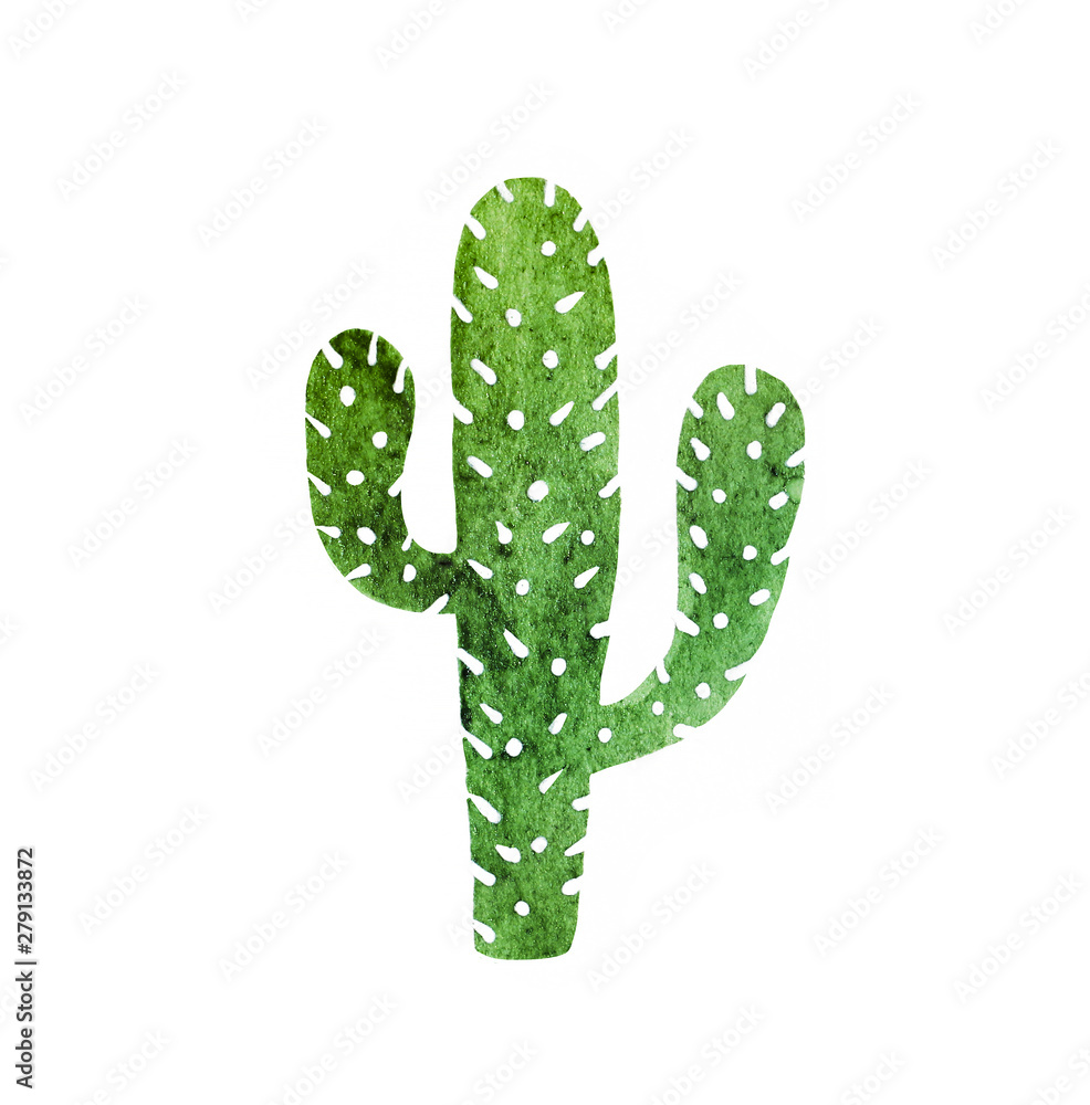 Cactus isolated on a white background. Watercolor hand drawn paper raster texture illustration in cute minimalistic style. Cactus isolated on a white background. Watercolor hand drawn paper raster texture illustration in cute minimalistic style.