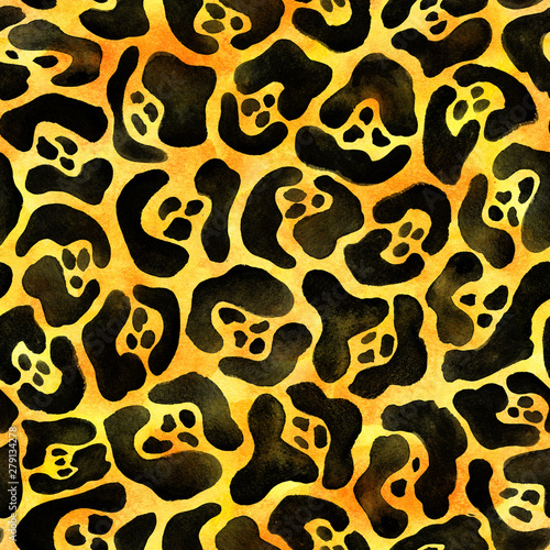 Exotic leopard pattern. Crazy orange blue colors skin print. Seamless spotted animal illustration.