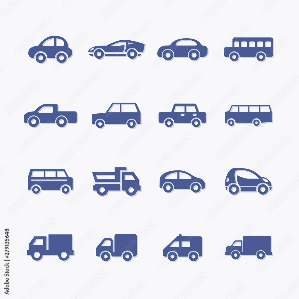 Set of vector car pictogram icons for transportation