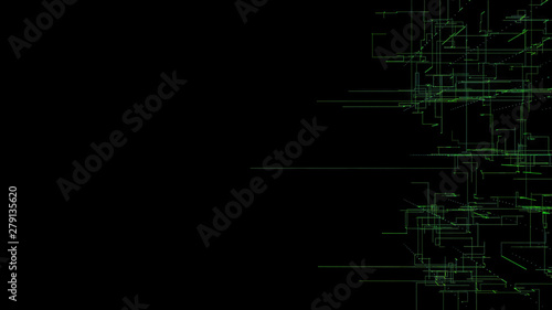 3D illustration, 3D rendering, abstract geometric background, green line technology, architectural design chart, Big Data connection