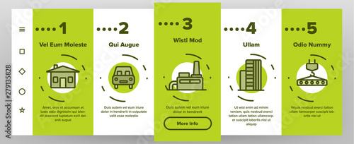 Urban, City Life Onboarding Mobile App Page Screen. Urban Architecture, Transportation, Industry Illustrations. Municipal Government Buildings. City Traffic, Road Safety, CCTV Monitoring Pictograms