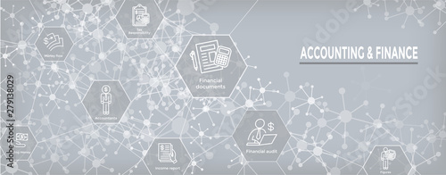 Accountant or Accounting Icon Set & Web Header Banner