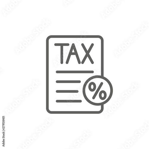 Tax concept with percentage paid, icon and income idea. Flat vector outline illustration.