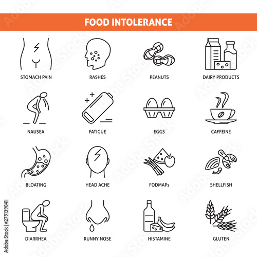 Food intolerance icon set in line style
