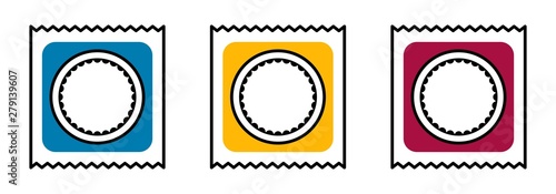Flat design. Classification of condoms by size. Packed condom icon for apps, web sites and public use. Vector illustration. Rubber condom sealed in the package.