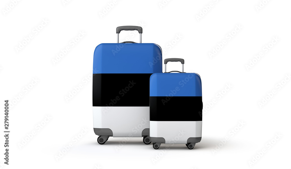 Estonia flag holiday destination travel suitcases isolated on white. 3D Render Estonia flag holiday destination travel suitcases isolated on white. 3D Render