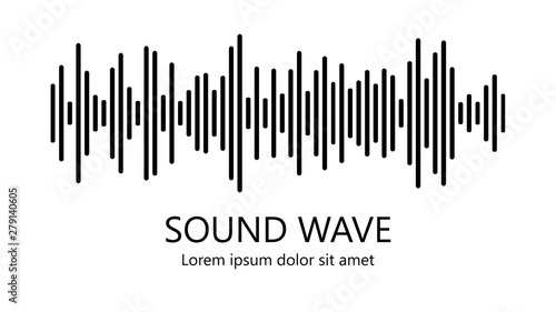 Sound wave. Audio equalizer. Detailed black lines on white background. Musical concept. Abstract vector illustration.
