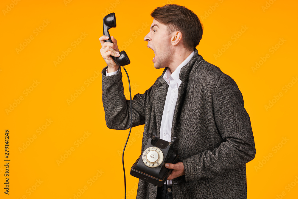 Naklejka premium young man with microphone