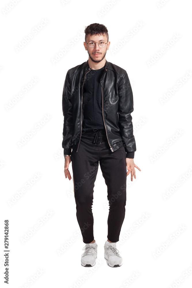 Full-length photo of a funny guy dancing in studio isolated on white background. Full-length photo of a funny guy dancing in studio isolated on white background.