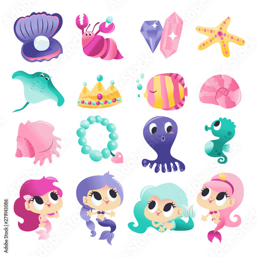 Super Cute Mermaids Sea Creatures Set © totallyjamie