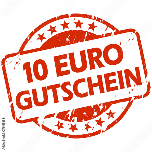 red grunge stamp with Banner 10 Euro voucher (in german)