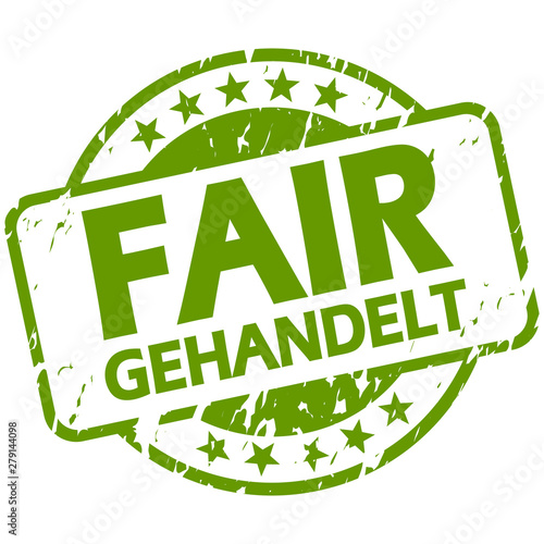 green stamp with Banner Fair trade (in german)