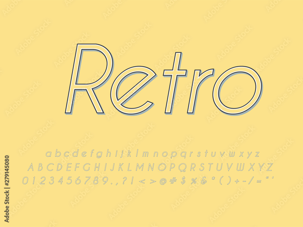 Retro font and alphabet. Stock vector illustration