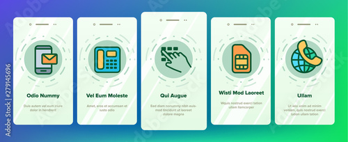 Global Telephony System Linear Vector Onboarding Mobile App Page Screen. Telephony, Mobile Technology Thin Line Contour Symbols Pack. Worldwide Connection Pictograms Collection. Illustrations