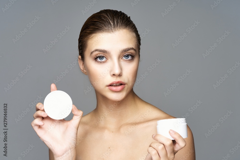 portrait of young woman with perfect skin of her face portrait of young woman with perfect skin of her face