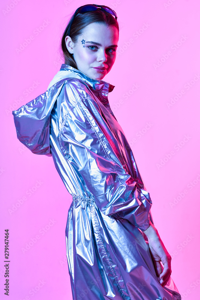 Glamorous woman silver jacket model Glamorous woman silver jacket model