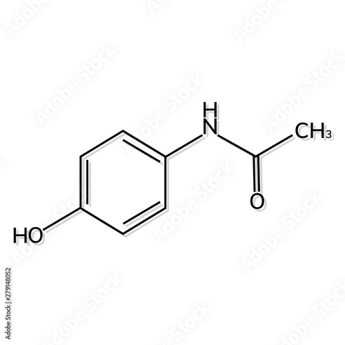 Paracetamol chemical formula on white background