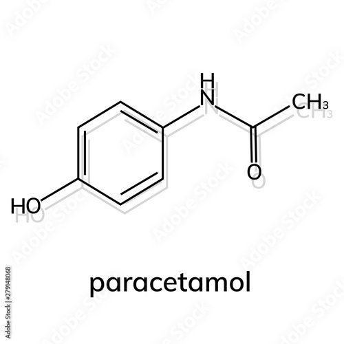 Paracetamol chemical formula on white background