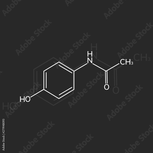 Paracetamol chemical formula on dark background