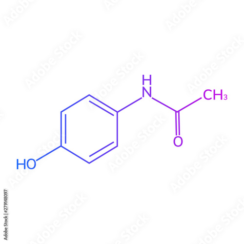 Paracetamol chemical formula on white background