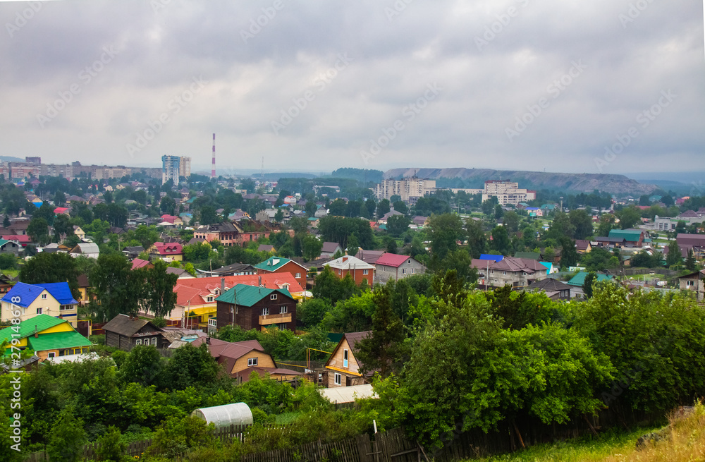 Private residential sector in Nizhny Tagil from the height of the Fox Mountain