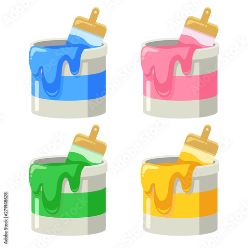 ペンキ缶（ピンク・青・緑・黄）4種類セットのイラスト