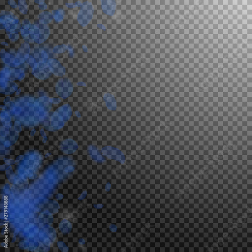 Dark blue flower petals falling down. Positive rom