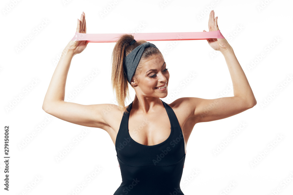 woman doing fitness exercise isolated on white woman doing fitness exercise isolated on white