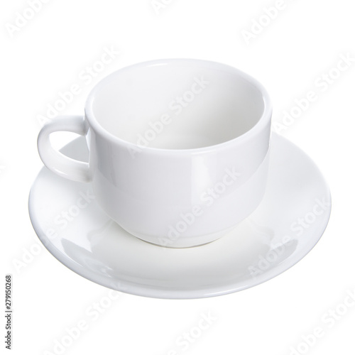 Empty white coffee cup mug with saucer on white background isolation