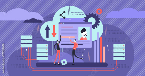 Database vector illustration. Flat tiny persons virtual information concept