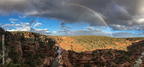 Panorama of Z-Bend landscape in Western Australia with rainbow