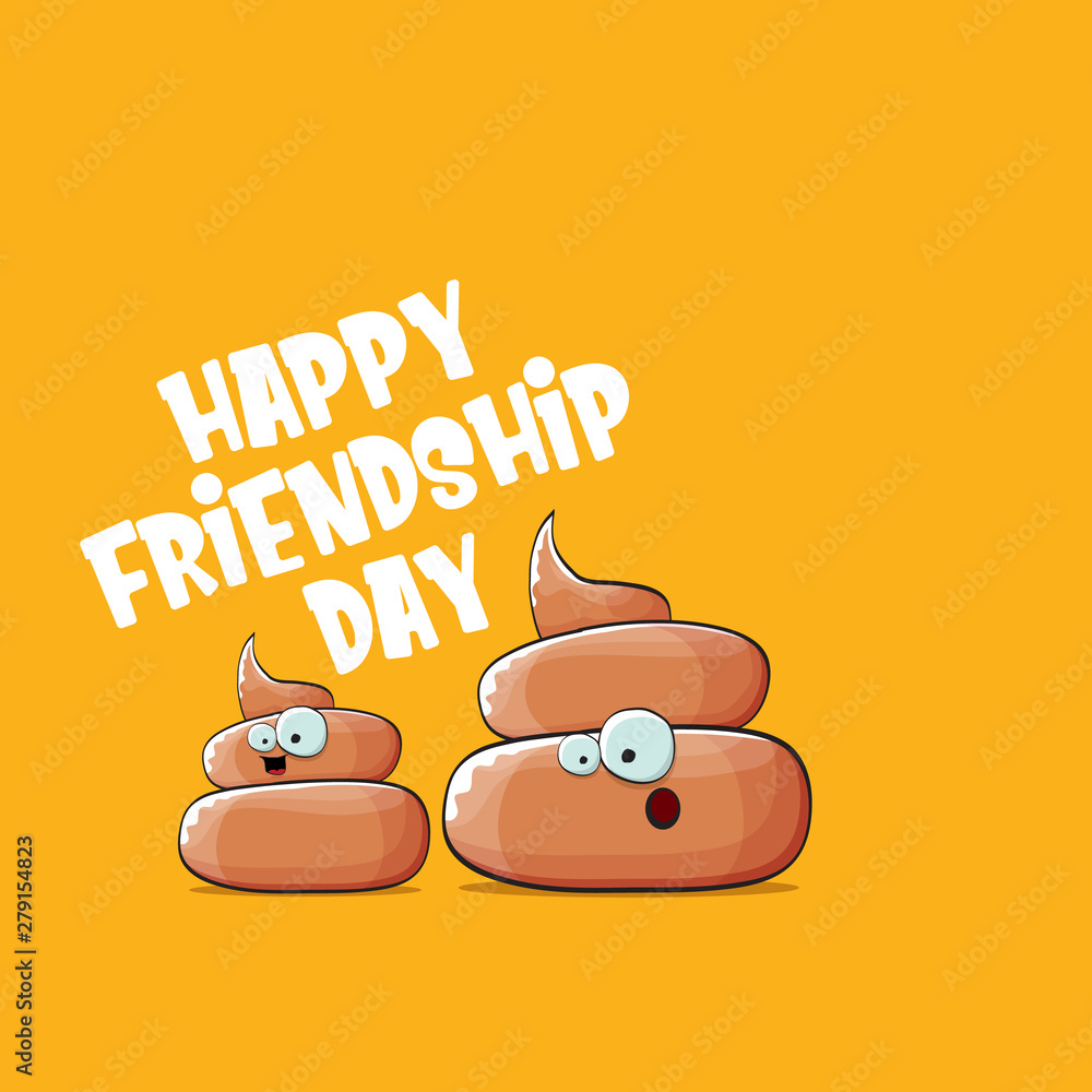 Happy friendship day greeting card with vector funny cartoon poo friends  characters isolated on orange background. Best friends concept Stock Vector  | Adobe Stock