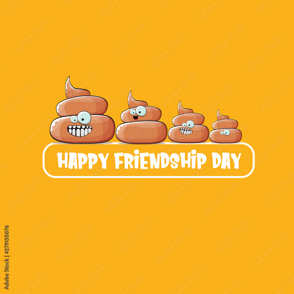Happy friendship day greeting card with vector funny cartoon poo friends  characters isolated on orange background. Best friends concept Stock Vector  | Adobe Stock