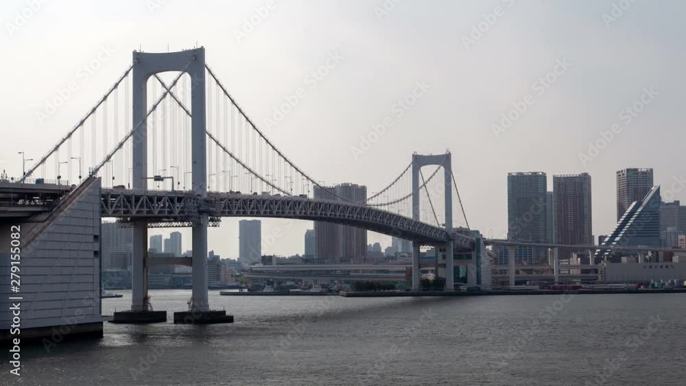Tokyo Rainbow Bridge cityscape Japan time lapse Tokyo Rainbow Bridge cityscape Japan time lapse