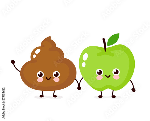 Cute happy smiling apple and poop 