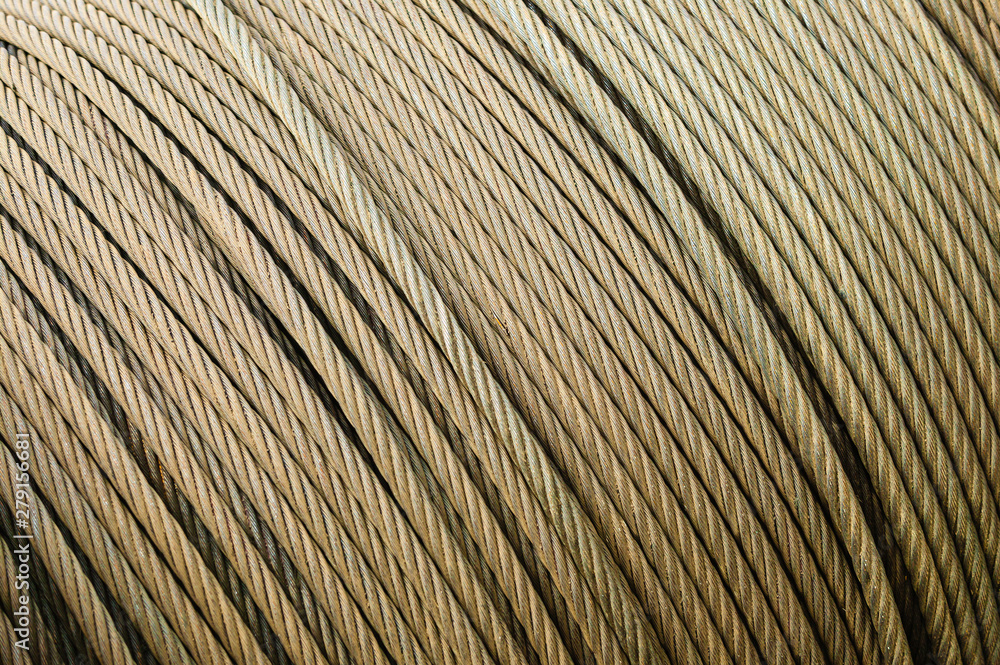 Fototapeta premium Heavy duty construcion steel cable on a reel, Stowe, Vermont, USA