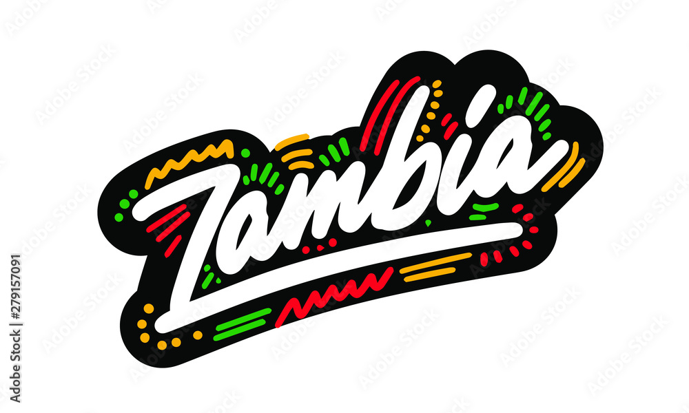 Zambia Word Text Creative Handwritten Font and Swoosh Shape Design Vector Illustration. Zambia Word Text Creative Handwritten Font and Swoosh Shape Design Vector Illustration.