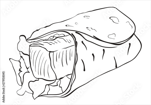 Hand drawn shawarma isolated on white background. Fast food sketch elements vector illustration.